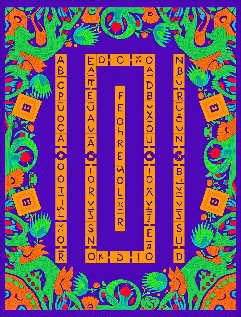 Vibrant Green Orange Purple Alphabet Border Rug