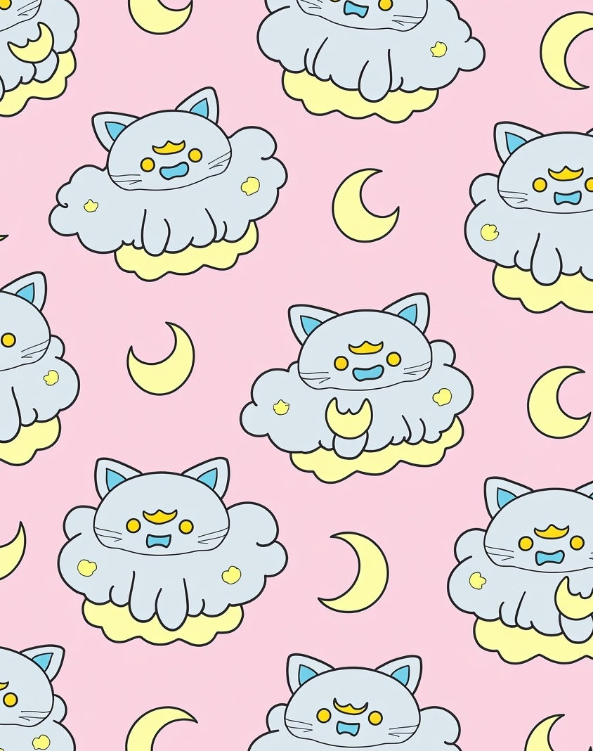 Cute Cloud Cat Moon Pink Rug