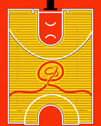 Bold Yellow Red Abstract Court Rug