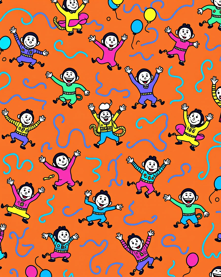 Happy Jumping Figures Orange Background Rug