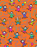 Happy Jumping Figures Orange Background Rug