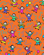 Happy Jumping Figures Orange Background Rug