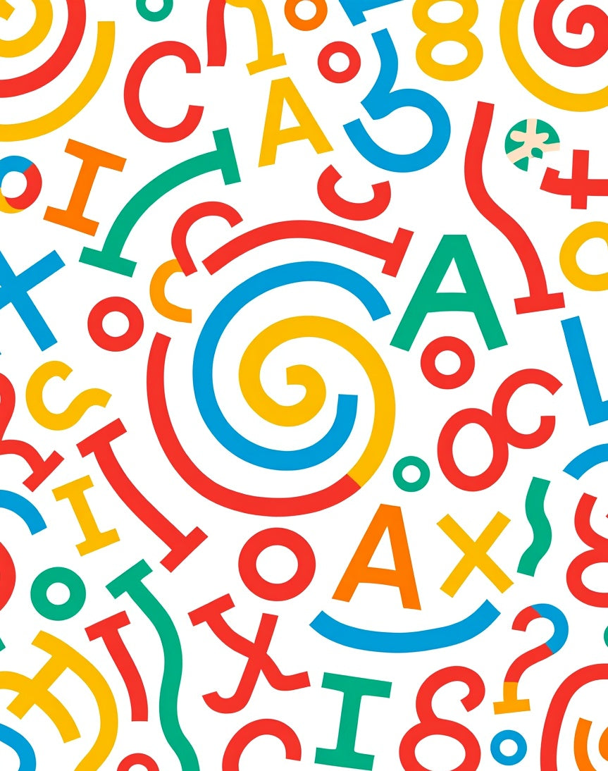 Primary Bright Alphabet Swirls Rug
