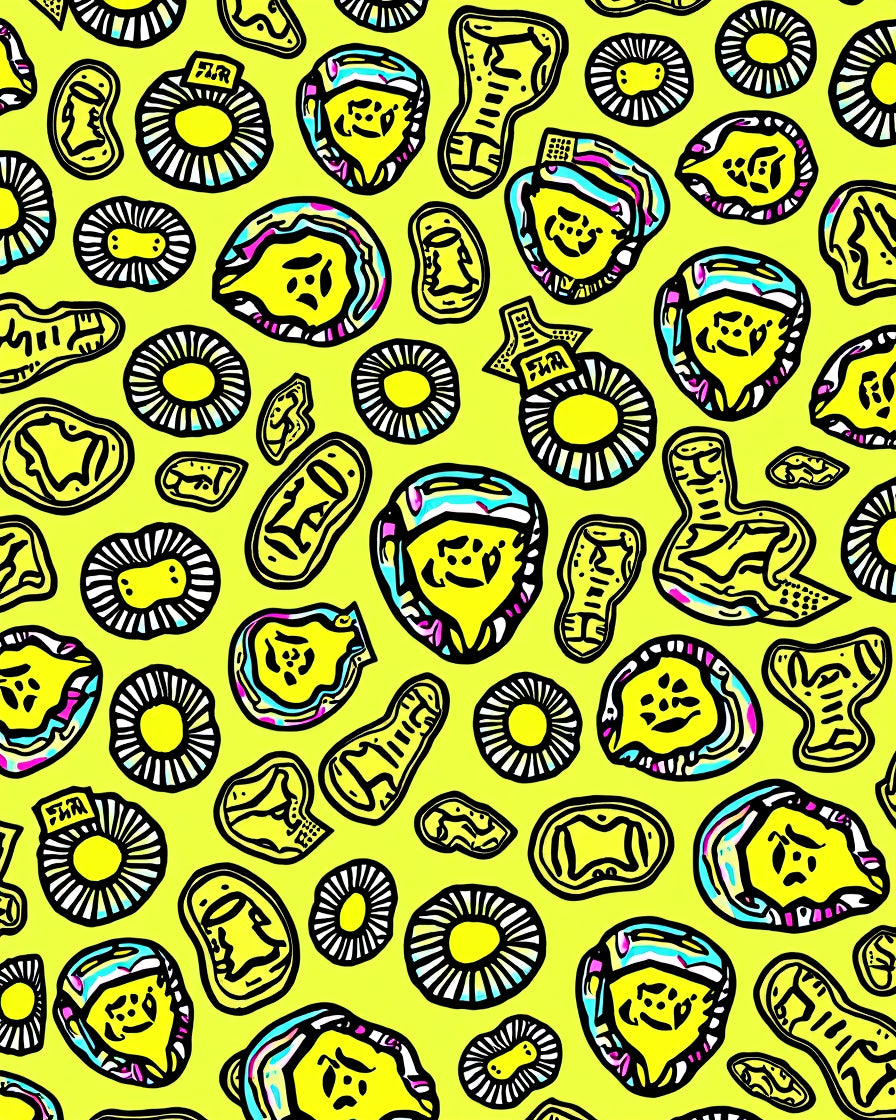 Whimsical Yellow Abstract Faces Rug
