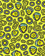 Whimsical Yellow Abstract Faces Rug