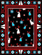 Red White Blue Reindeer Snowflakes Border Rug