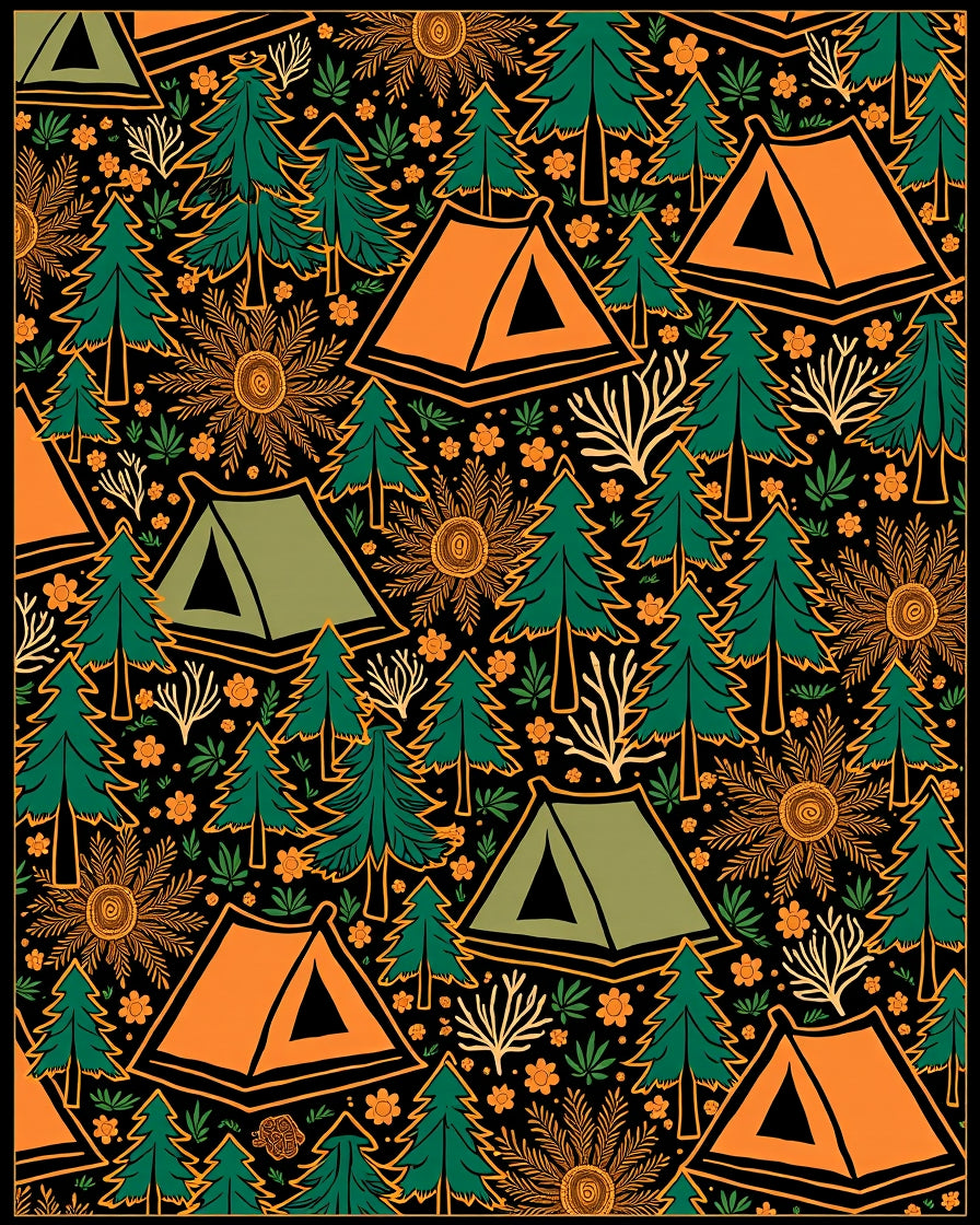 Woodland Tent Meadow Camping Nature Rug