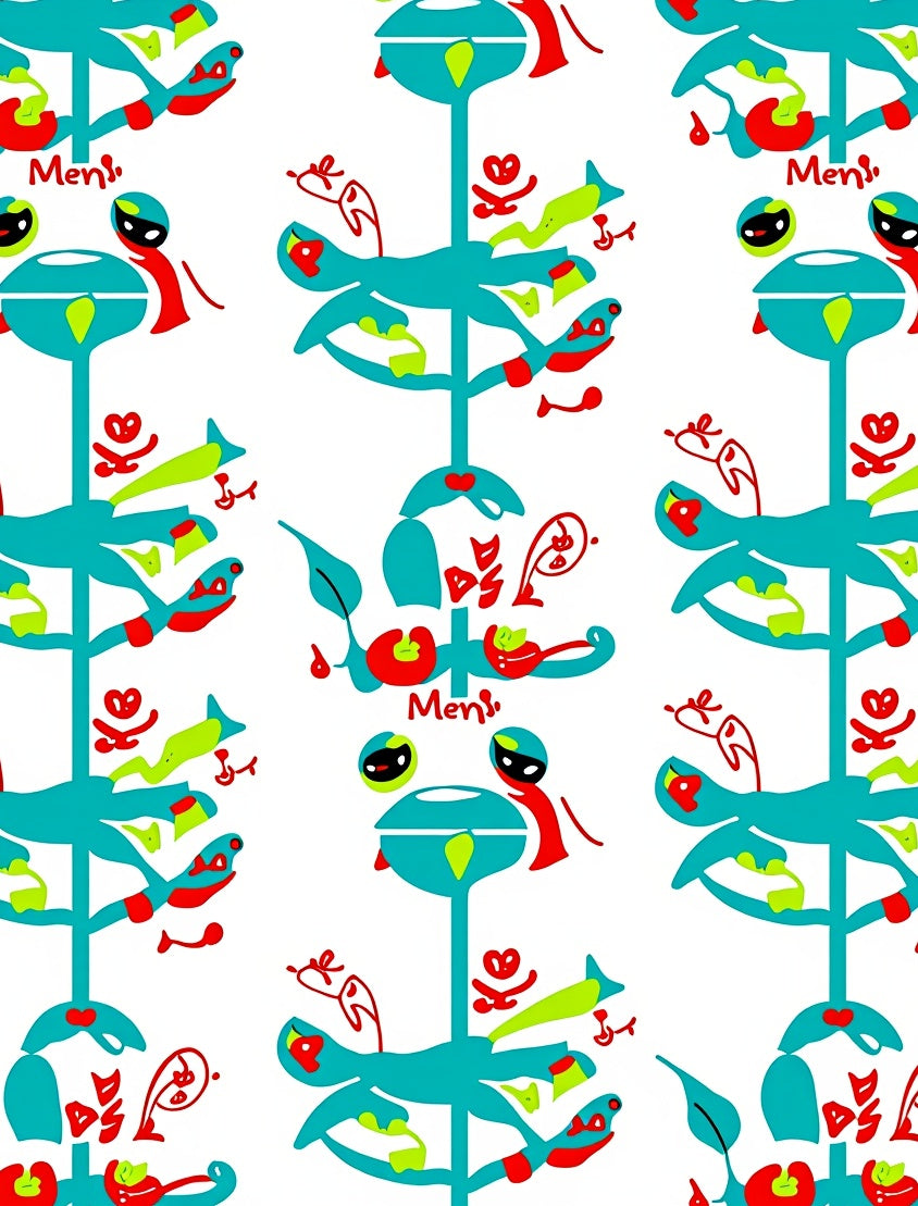 Whimsical Turquoise Red Playful Creatures Rug