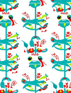 Whimsical Turquoise Red Playful Creatures Rug