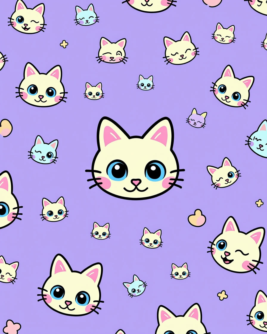 Whimsical Kitty Pastel Purple Cats Rug