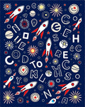 Cosmic Rockets Navy Red Letter Collage Rug