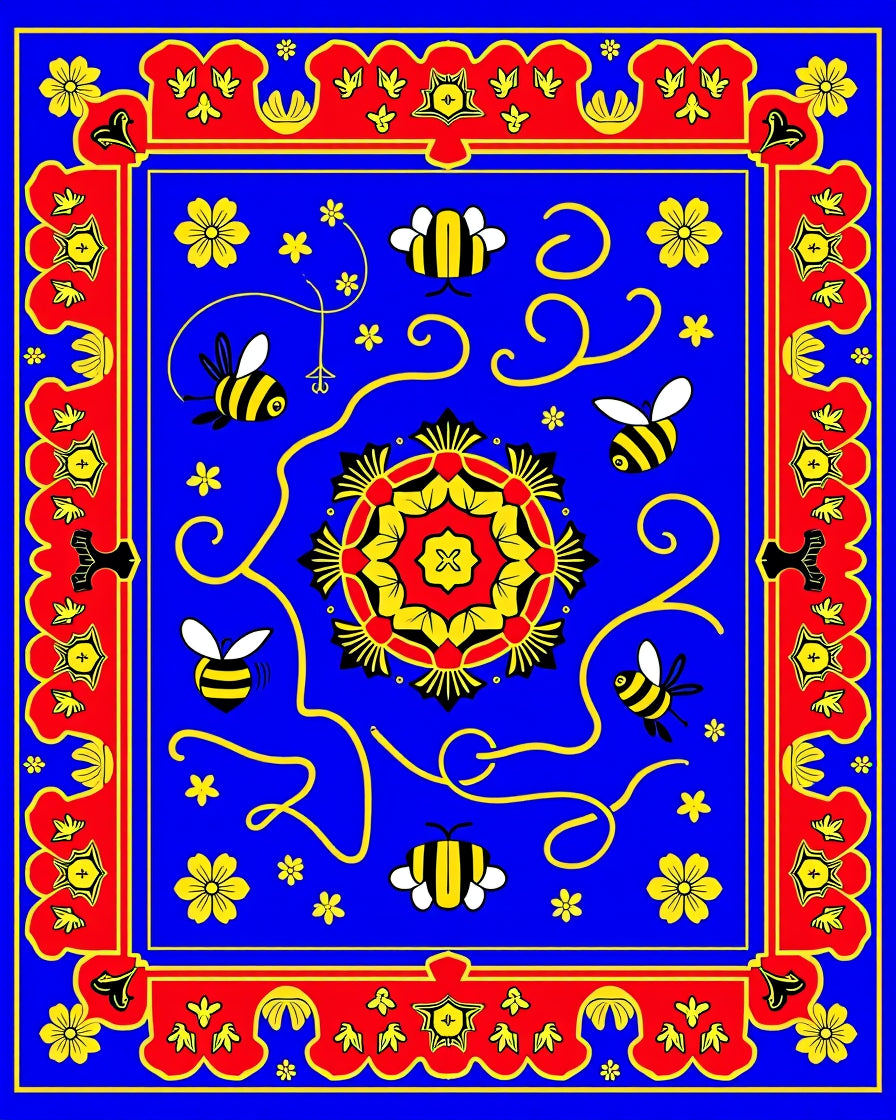 Enchanting Blue Bee Garden Medallion Rug