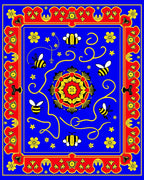Enchanting Blue Bee Garden Medallion Rug