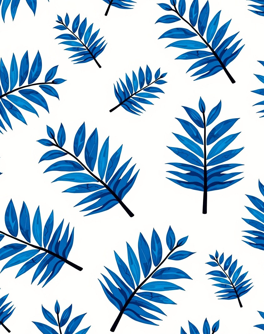 Deep Blue Tropical Foliage Print Rug