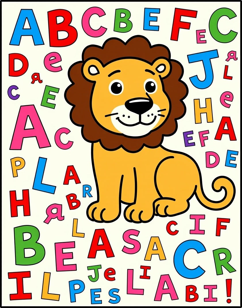 Cheerful Lion Alphabet Collage Rug