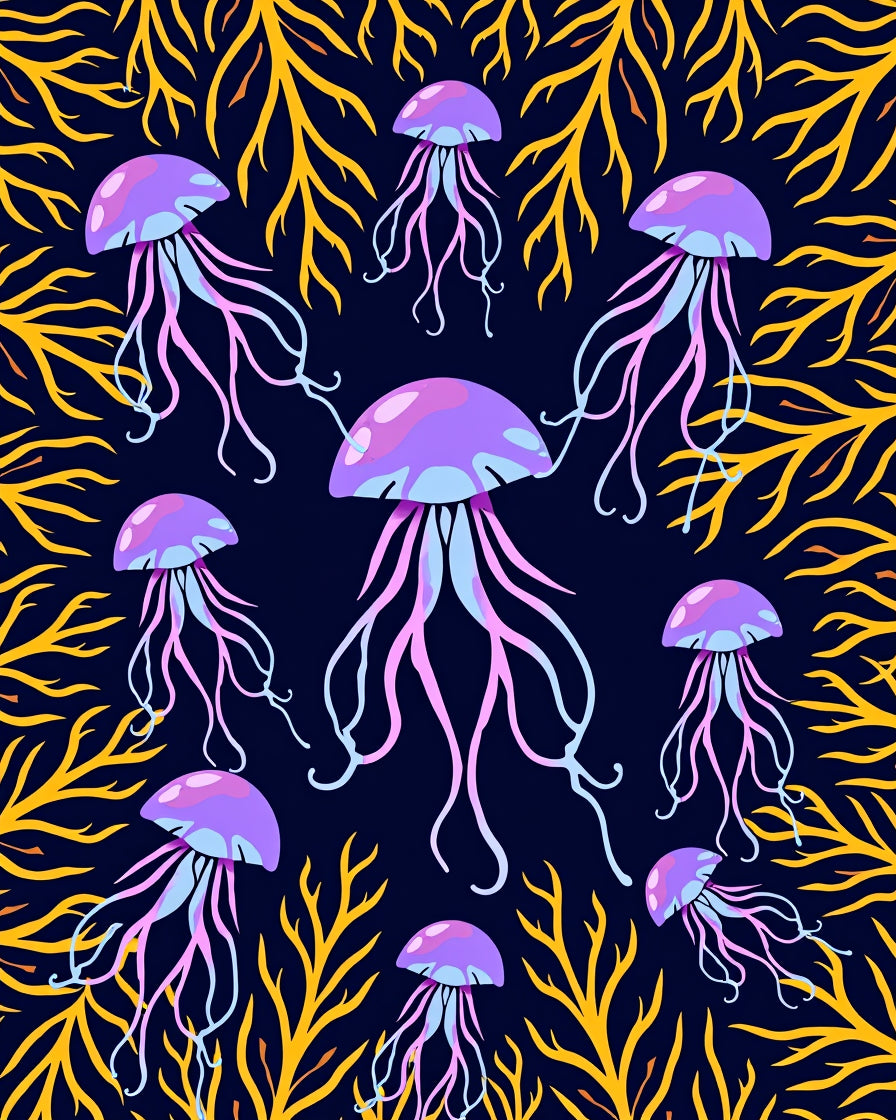 Purple Jellyfish Coral Deep Ocean Rug
