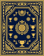 Navy Gold Trophy Laurel Emblem Rug