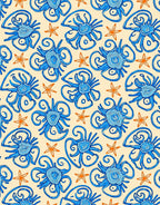 Oceanic Blue Swirl Creatures Starfish Rug
