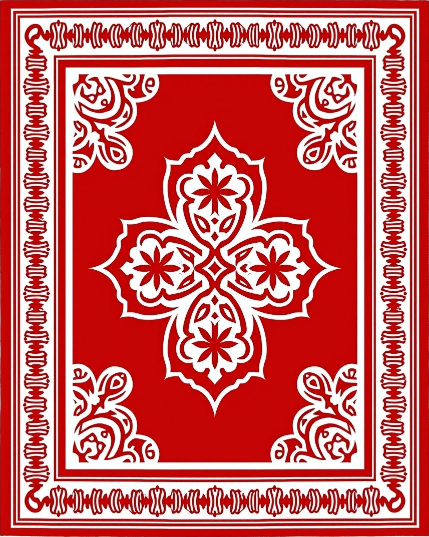 Crimson Red Floral Medallion Border Rug