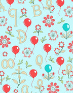 Red Balloons Floral Alphabet Whimsical Rug