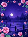 Enchanted Pink Roses Night Sky Garden Rug