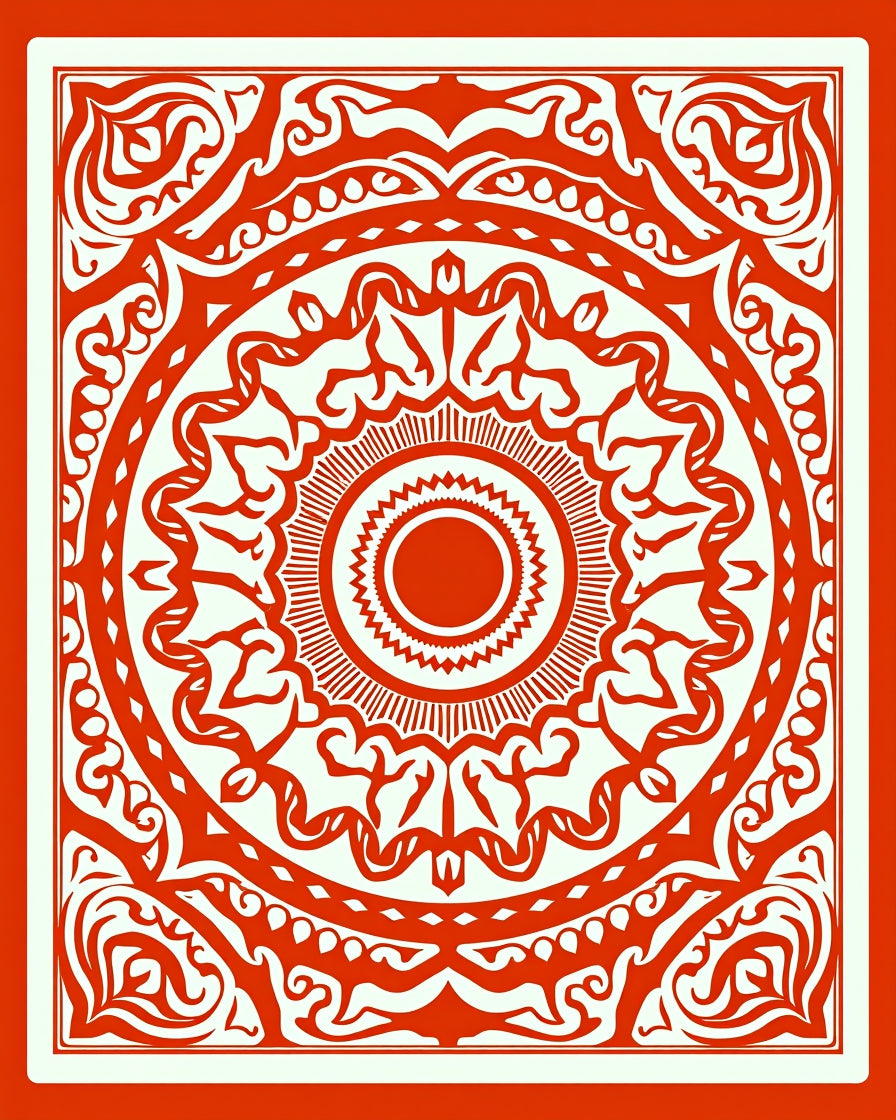 Vibrant Red Sunburst Medallion Rug