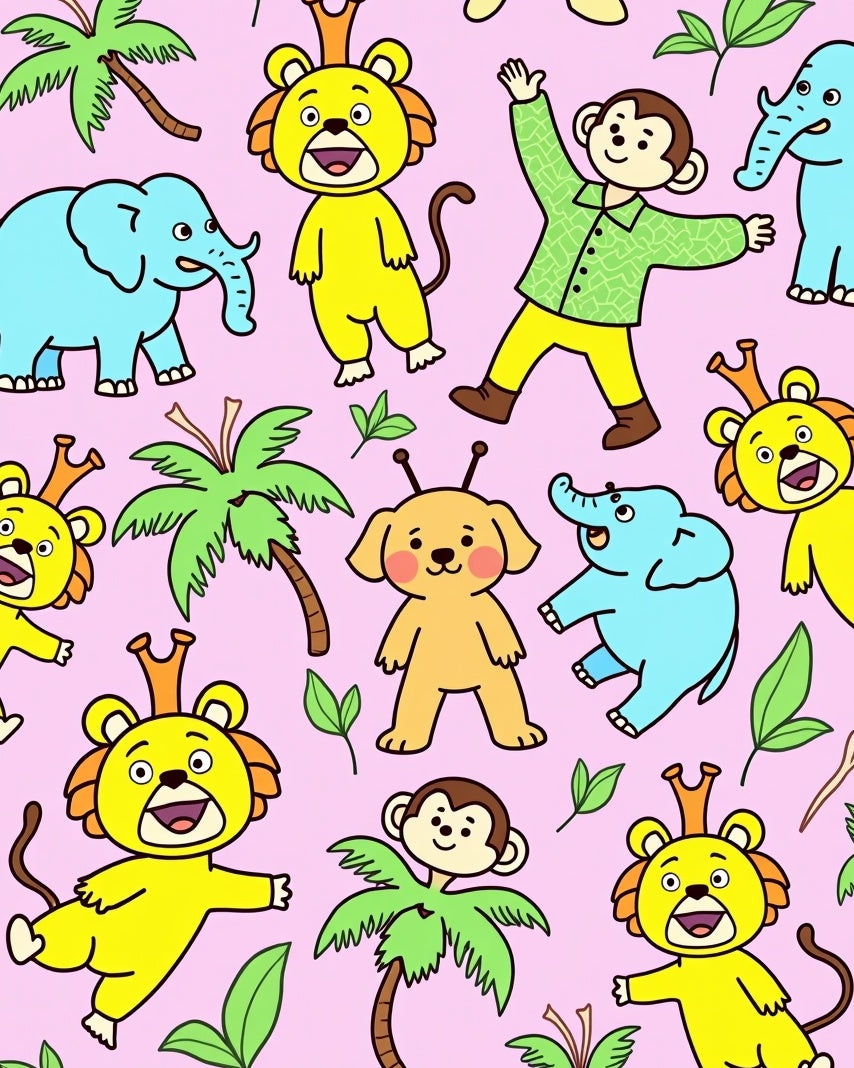 Whimsical Circus Animals Pink Background Rug