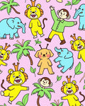 Whimsical Circus Animals Pink Background Rug