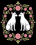 Pink Floral White Dogs Garland Rug