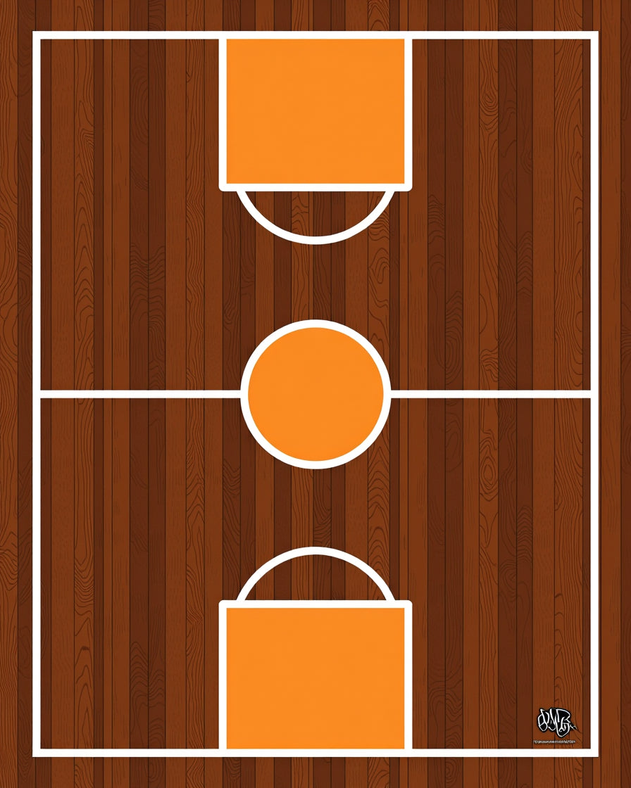 Modern Court Markings Orange Wood Grain Rug