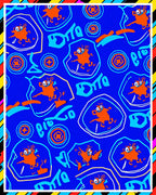 Whimsical Orange Critters Blue Graphic Rug