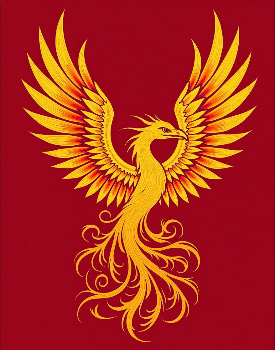 Golden Phoenix Majestic Winged Creature Rug