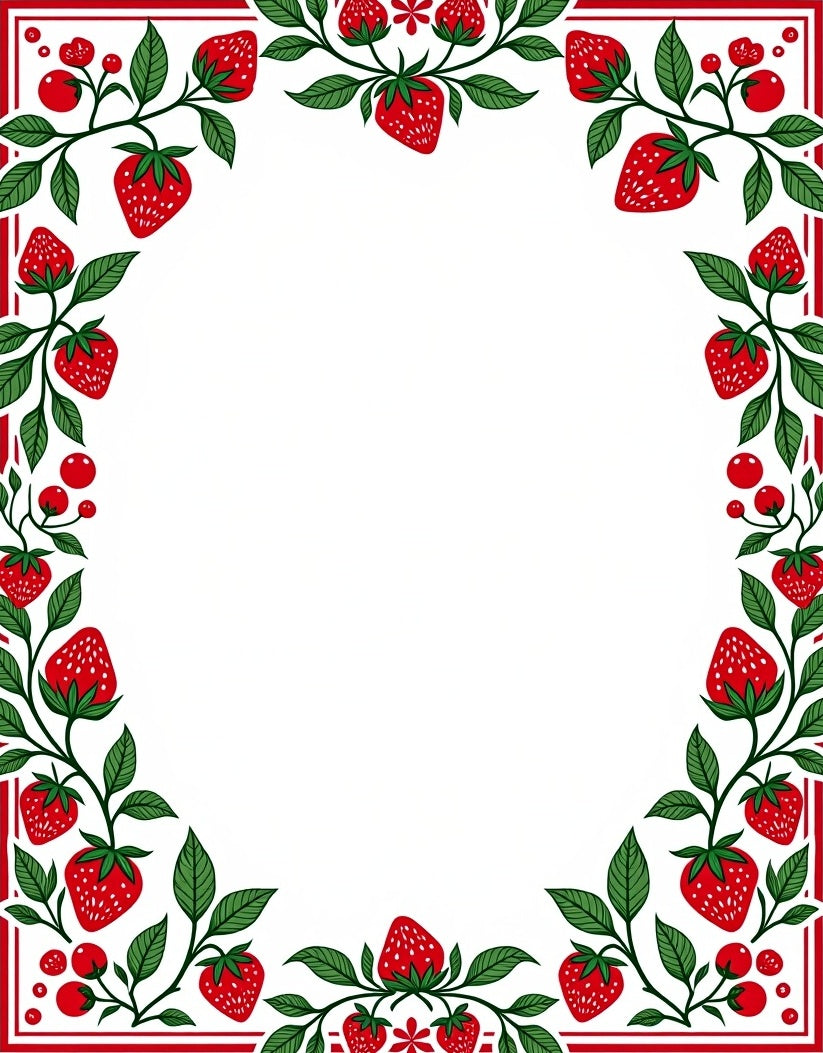 Red Strawberry Vine Border Rug