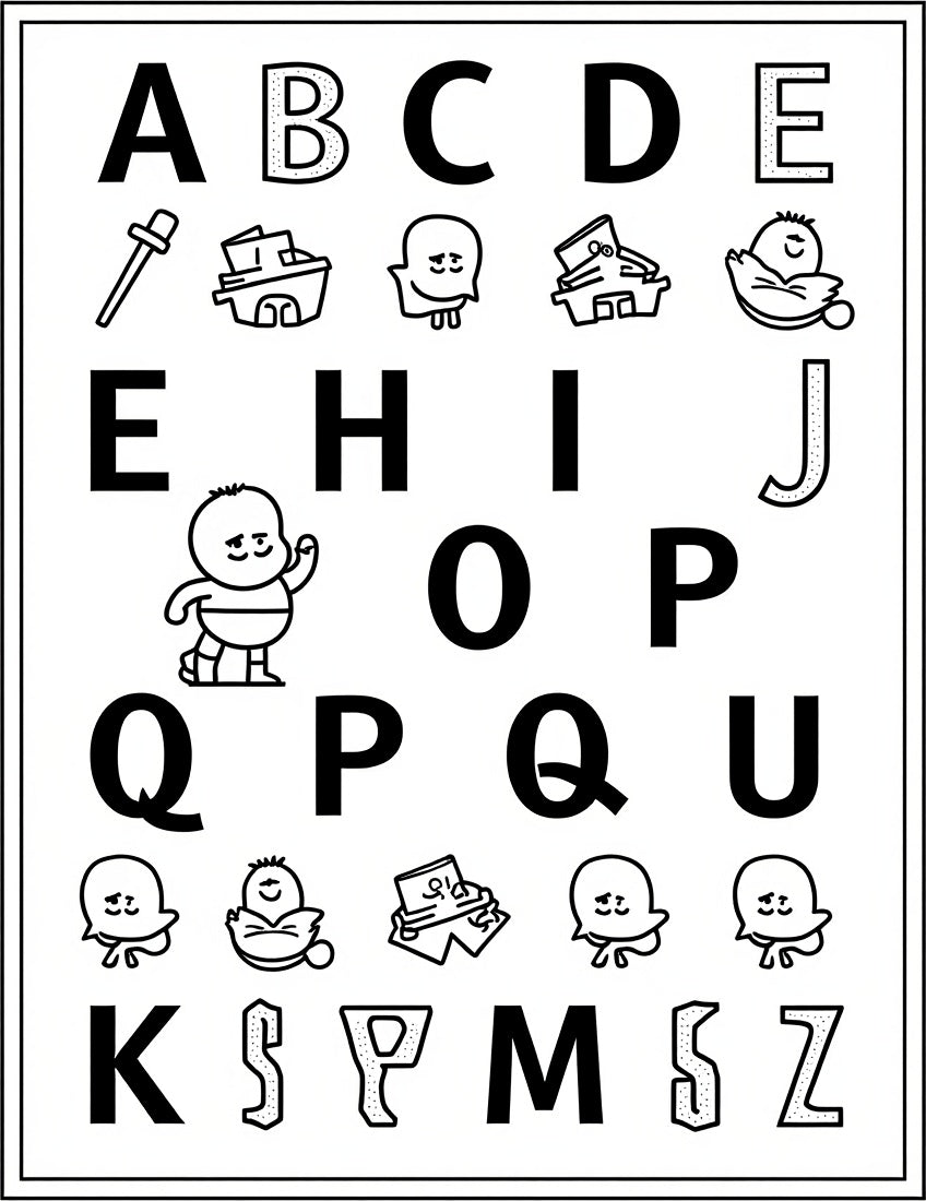 Alphabet Characters And Cute Illustrations Rug