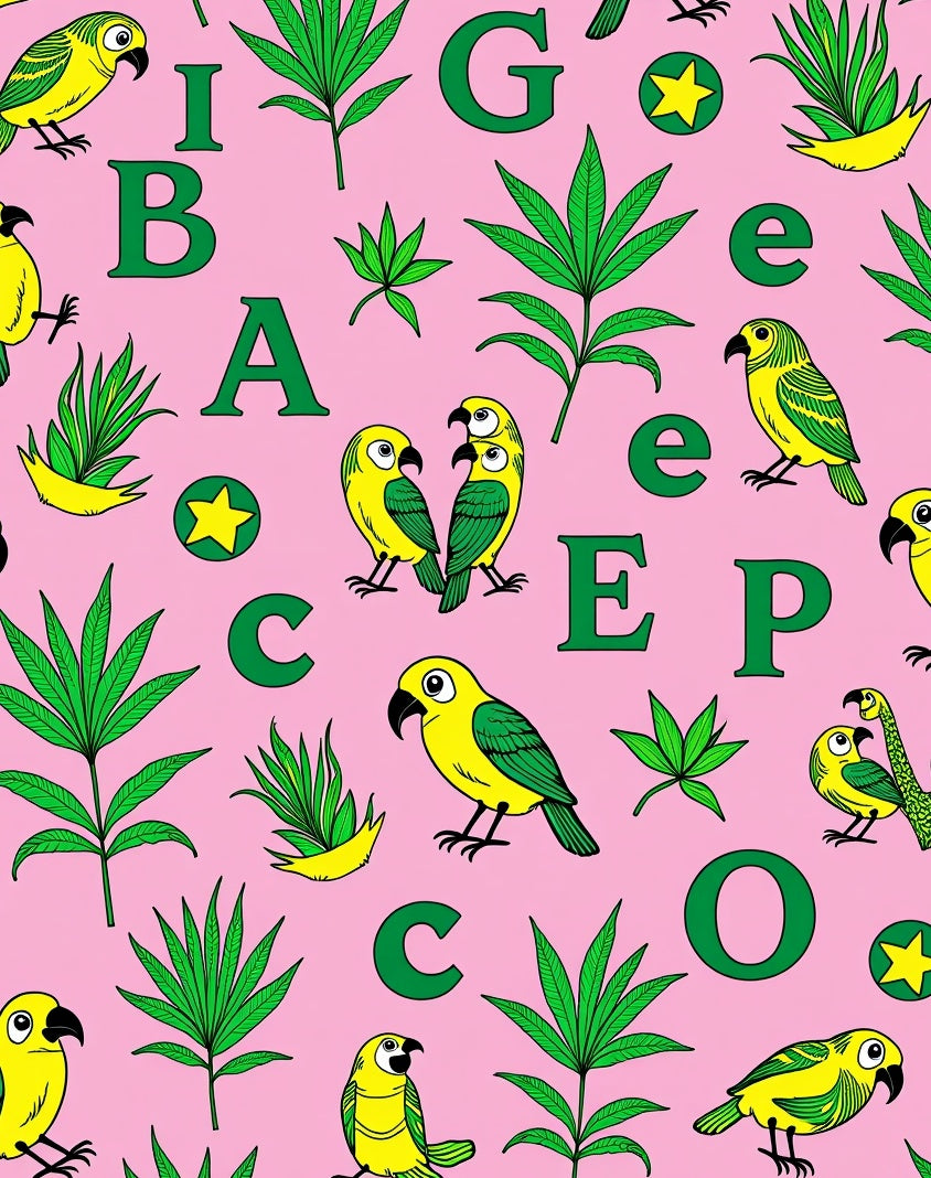 Whimsical Yellow Parrots Green Leaves Rug