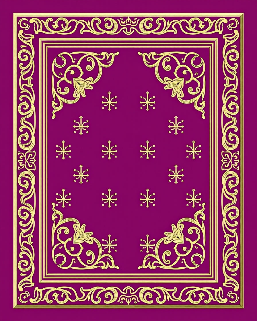 Ornate Gold Plum Scrollwork Rug