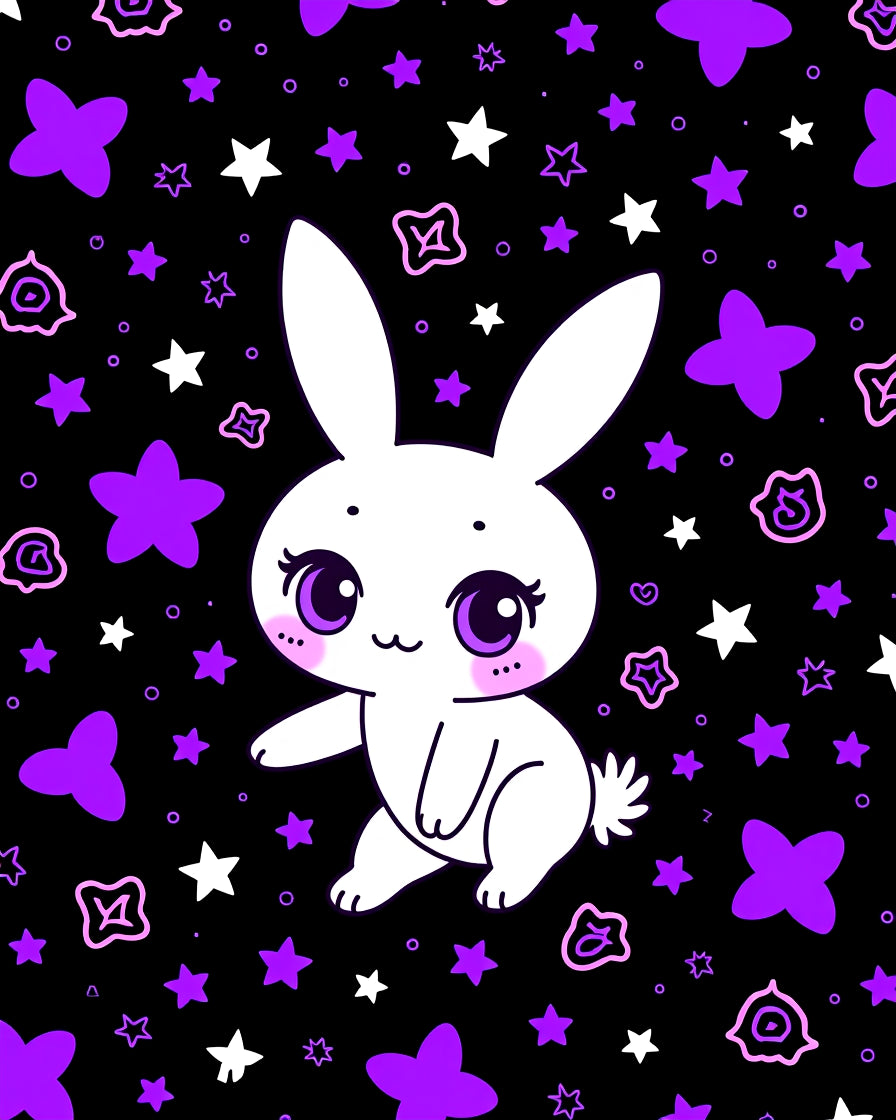 Cute White Bunny Purple Stars Night Rug