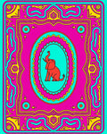 Vibrant Red Elephant Oval Frame Rug