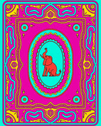 Vibrant Red Elephant Oval Frame Rug
