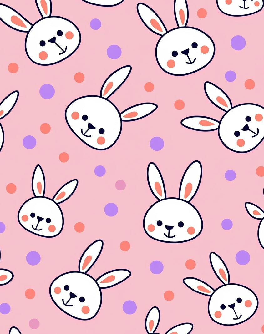 Whimsical Pink Bunny Polka Dot Rug