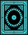 Turquoise Black Ornamental Medallion Frame Rug