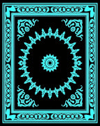 Turquoise Black Ornamental Medallion Frame Rug