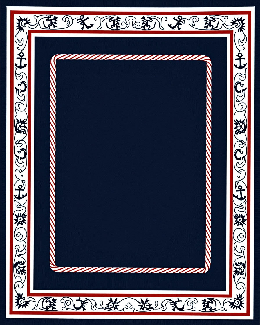 Navy Nautical Border Anchor Sun Motif Rug