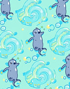 Cute Grey Seals Playful Bubbles Rug