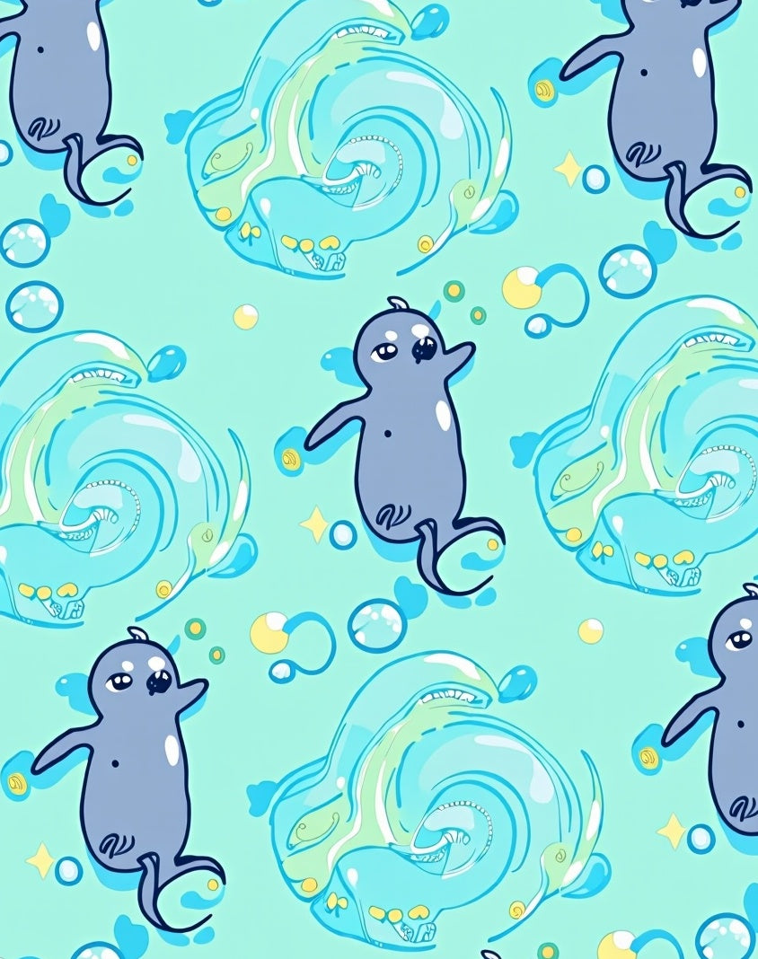 Cute Grey Seals Playful Bubbles Rug