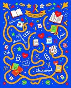 Energetic Blue Educational Abstract Journey Rug