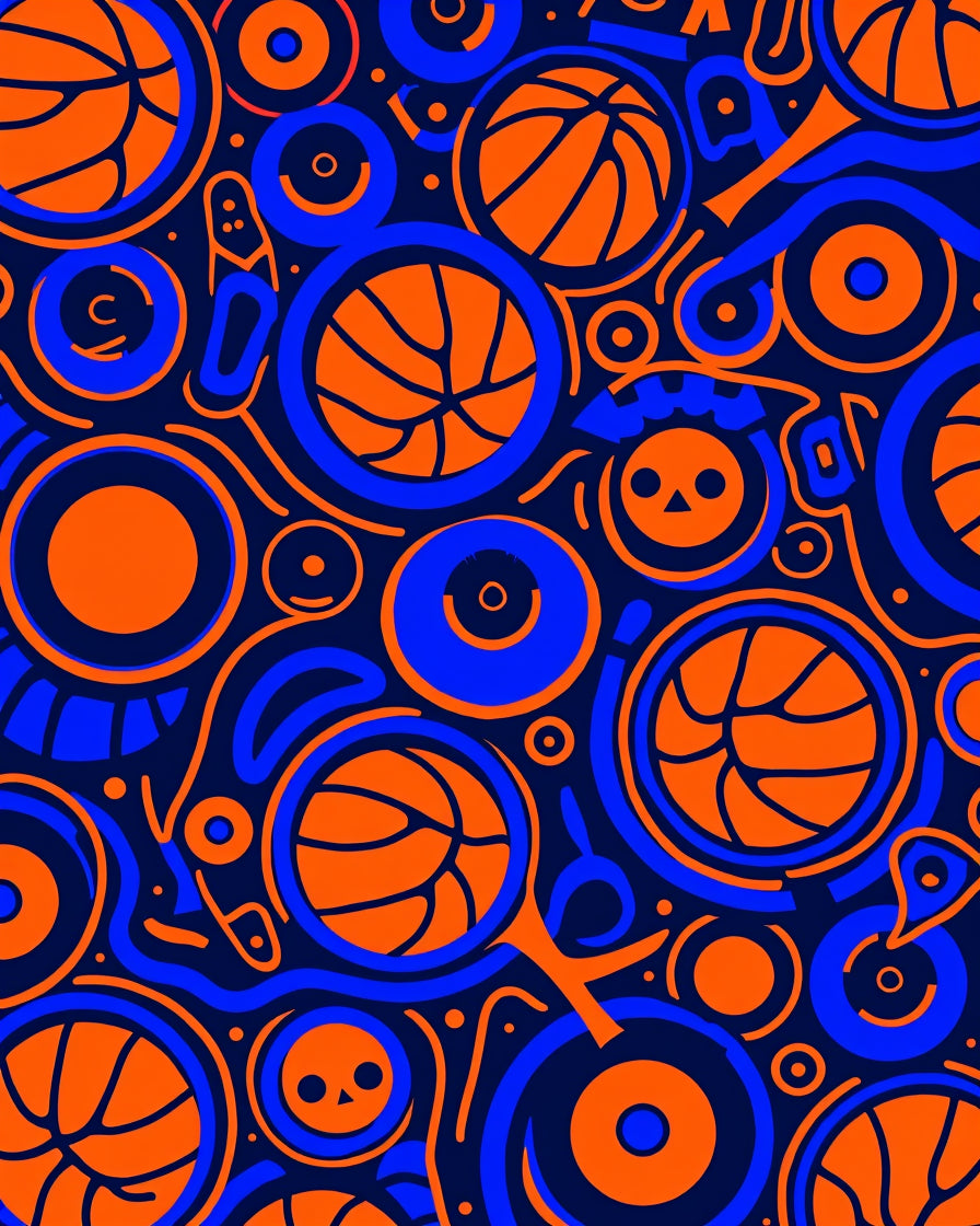 Orange Blue Basketball Collage Rug