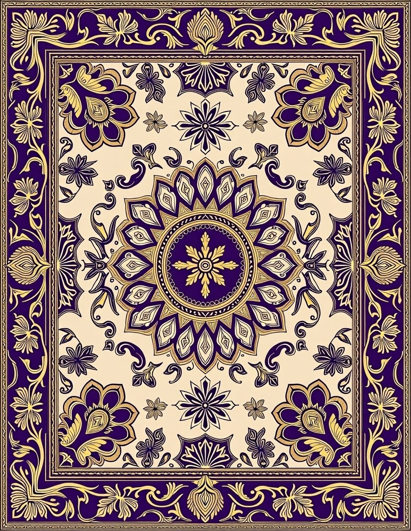 Regal Violet Gold Floral Medallion Rug