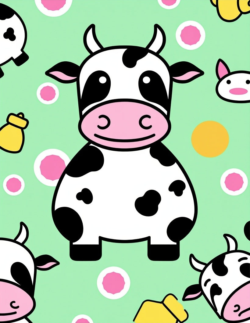Kawaii Cow Farm Fun Circles Rug