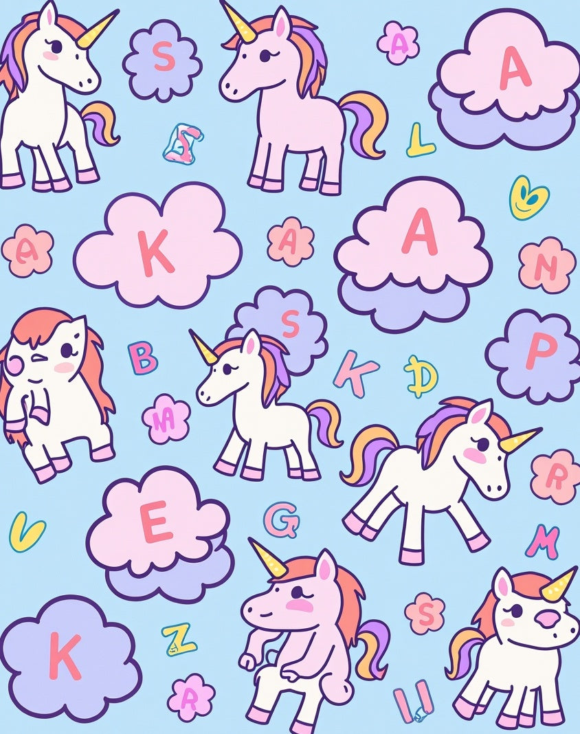 Whimsical Unicorn Cloud Alphabet Rug
